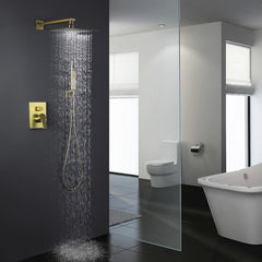 Brushed Gold 3-Function Bathroom Rain Shower System With Bathtub Tap