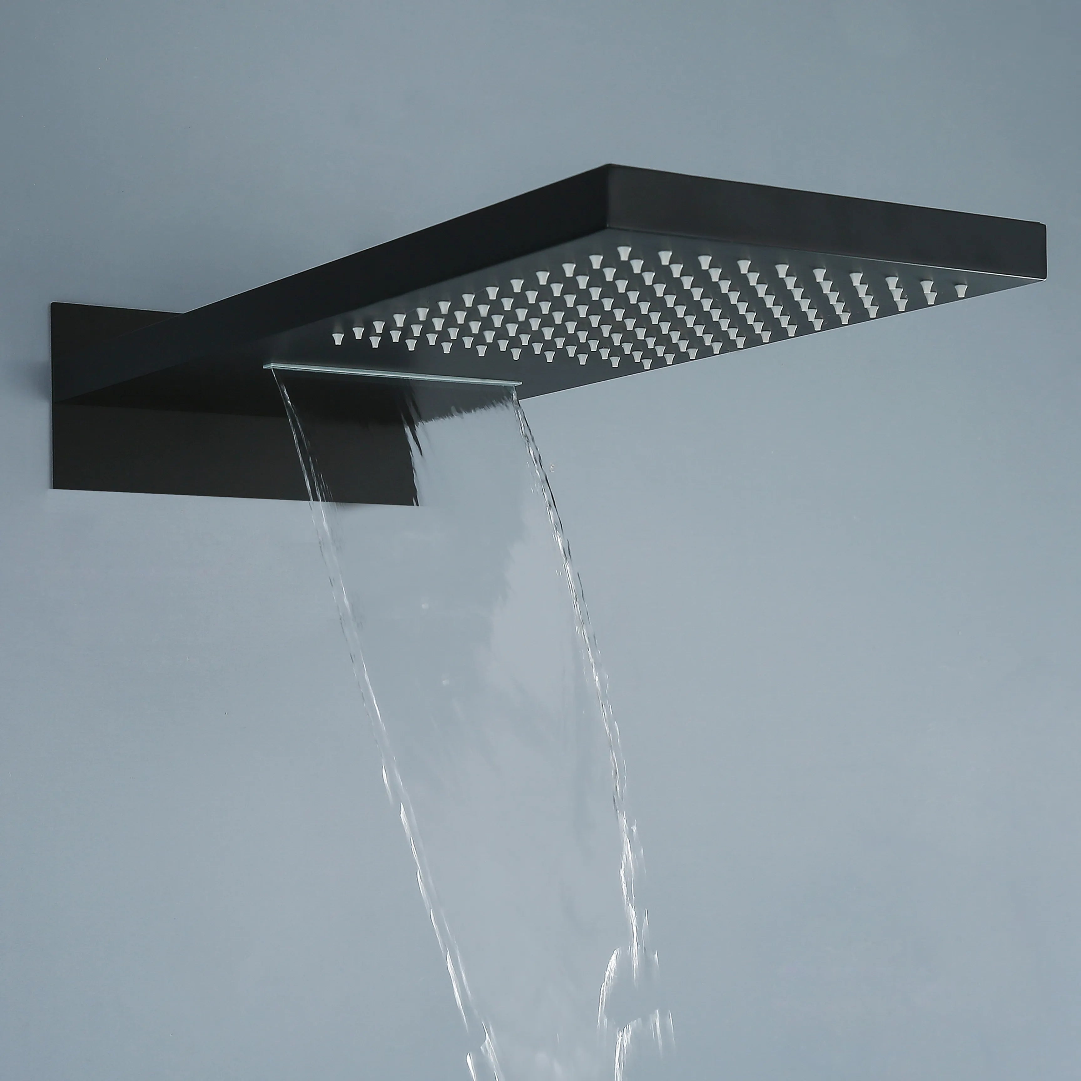 Matte Black Thermostatic Shower System With Rain Shower Head And Handheld Shower Head