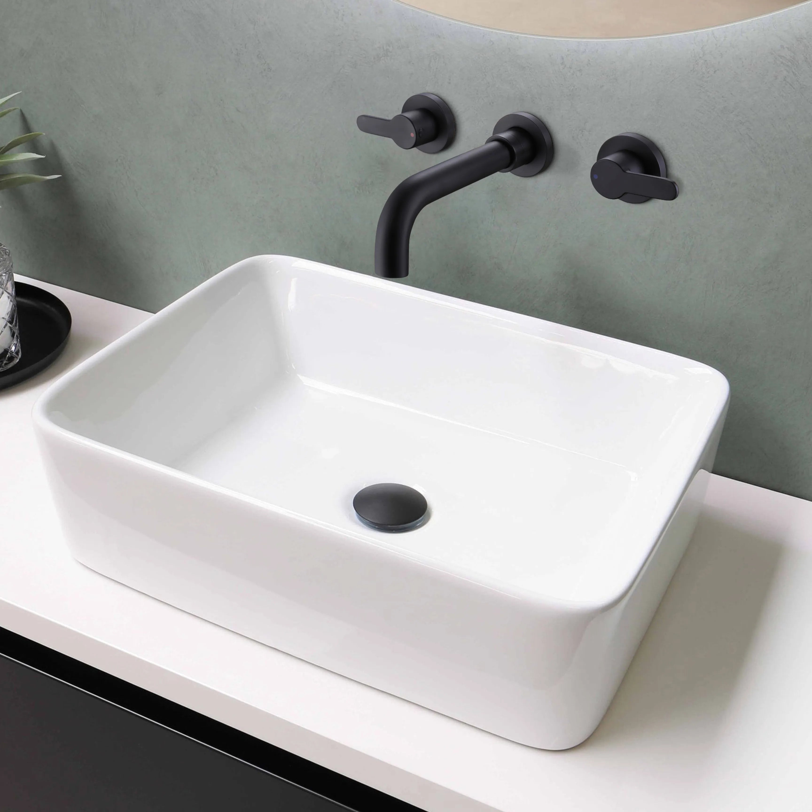 Round Double Handle Wall Mount Bathroom Sink Faucet