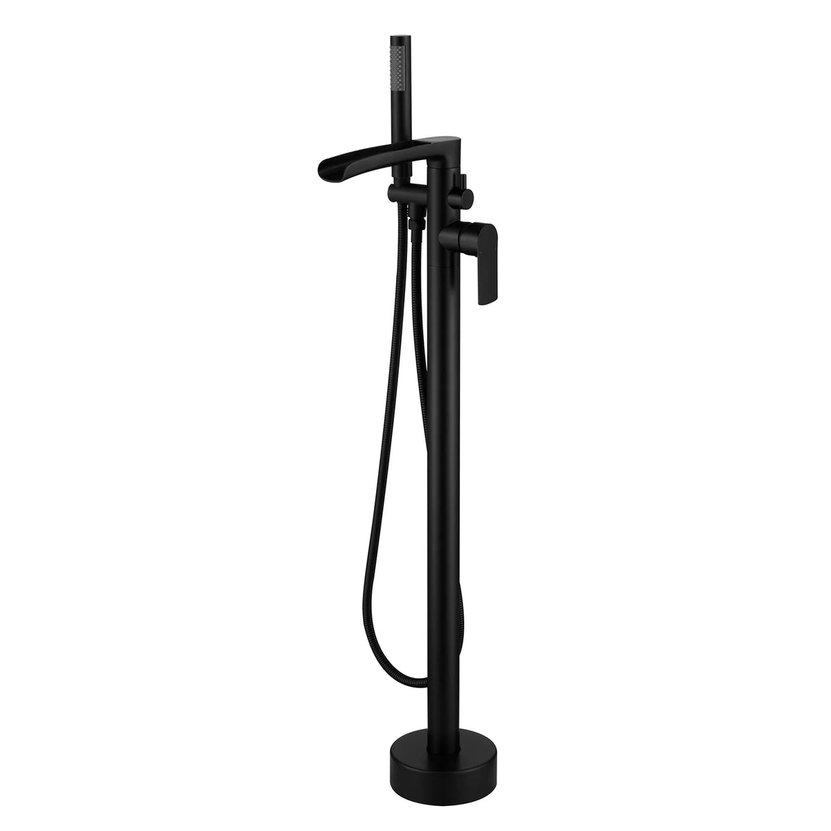 Matte Black Floor Mount Bathtub Faucet With Waterfall Swivel Bathtub Filler   Handheld Shower-RB1078