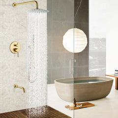 Rain Shower System With Handheld Shower And Swivel Tub Spout In Brushed Gold/Matte Black