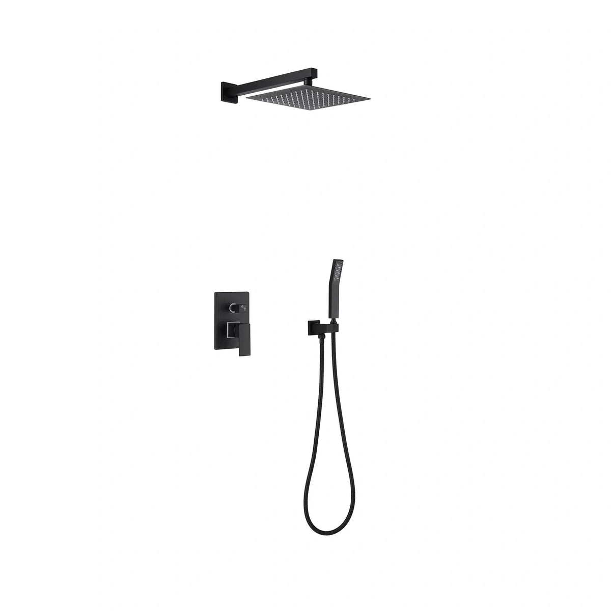 Matte Black Shower Set With Rain Shower Head, Handheld Shower Head And Pressure Balance Valve