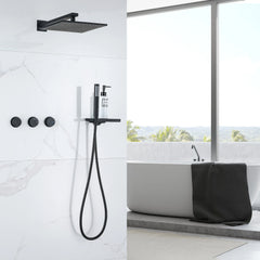 Matte Black Bathroom Shower System With Rain Shower Head And Handheld Shower Head