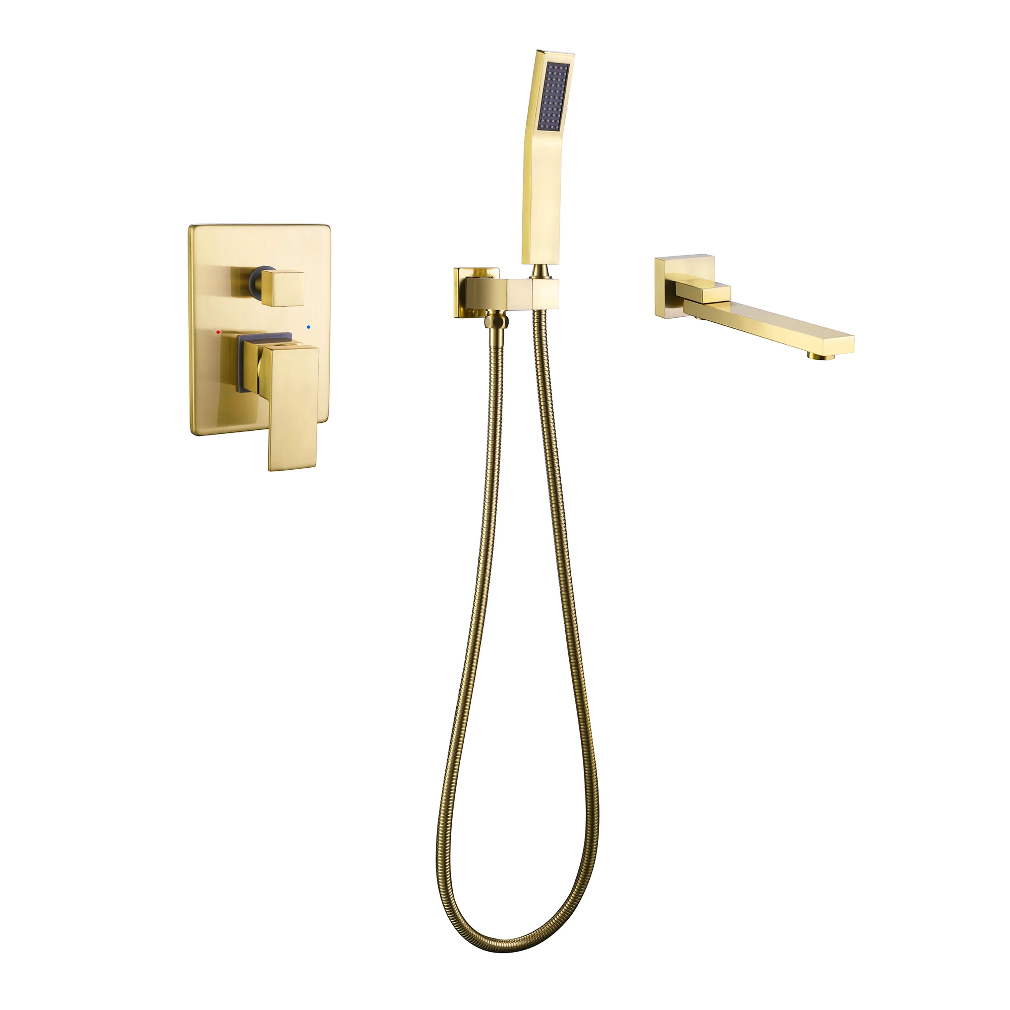 Matte Black Brushed Gold Wall Mounted Bathtub Faucet Tub Filler with Hand Shower And Tub Spout