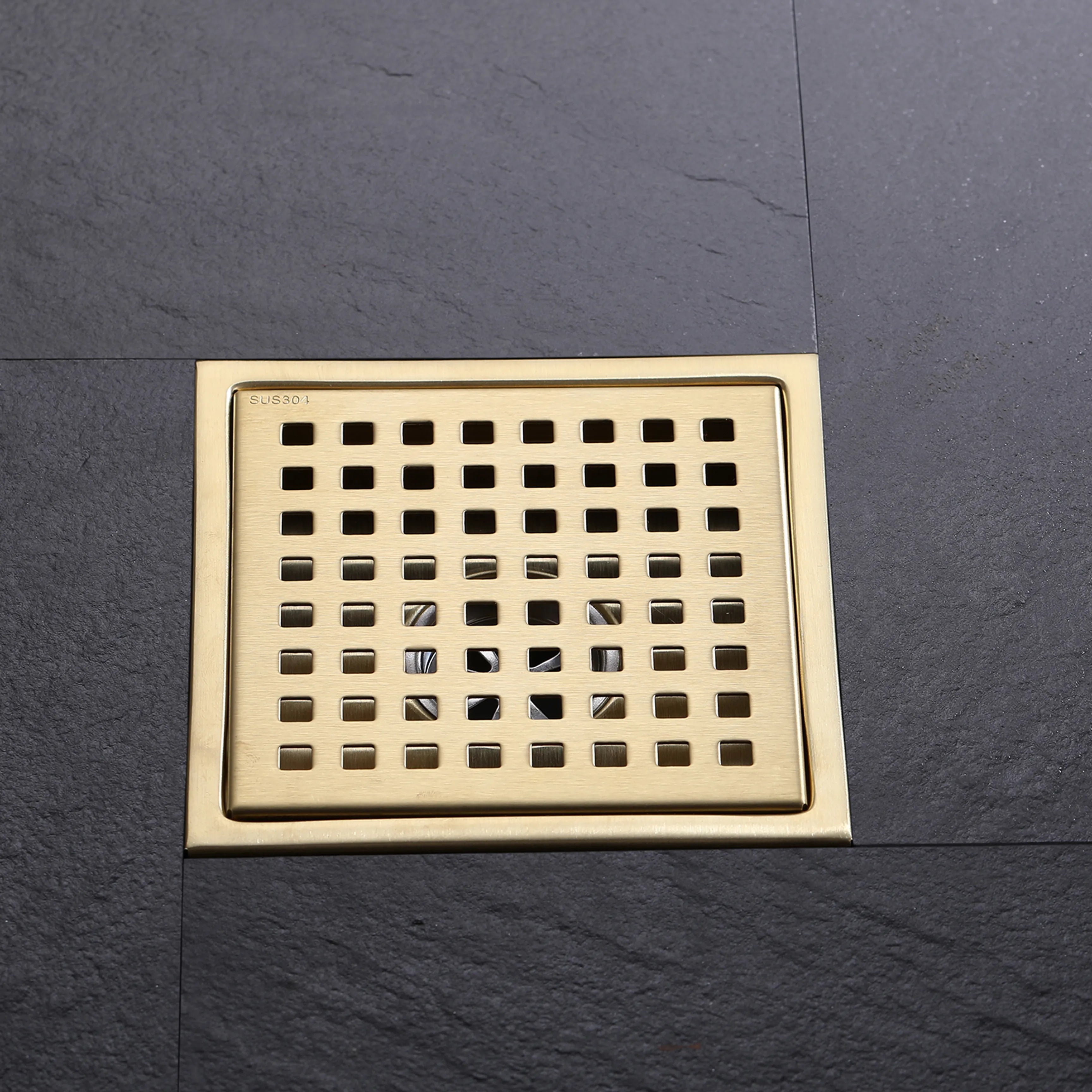 Square Shower Floor Drain With Flange In Brushed Gold Matte Black