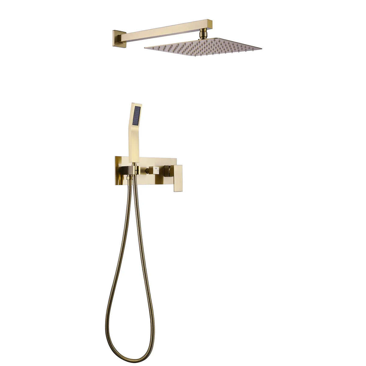 Luxury Brushed Gold Rain Shower System With Pressure Balance Valve, 10" Rain Shower Head And Handheld Shower Head