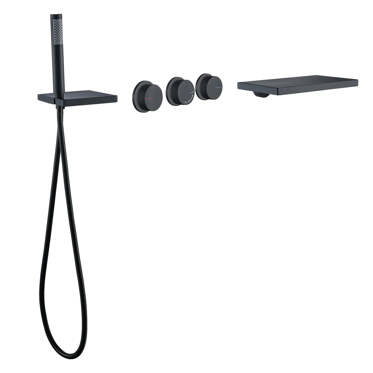 Wall Mount Matte Black Tub Faucet With Waterfall Tub Filler And Hand Shower