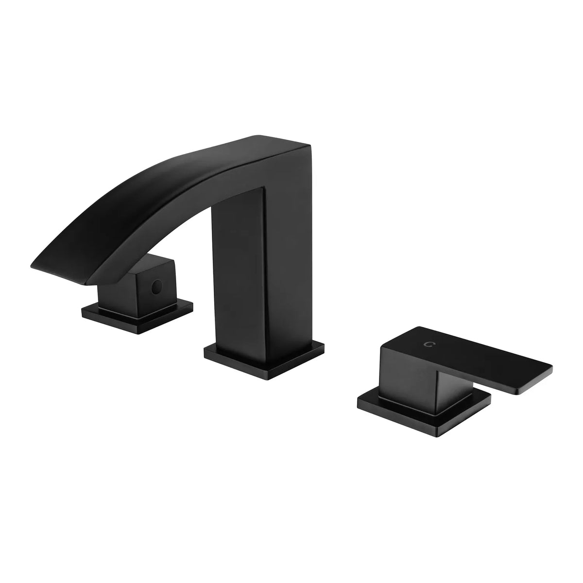 Three Holes 2-Handles Circular With Waterfall Spout Bathroom Sink Faucet In Matte Black