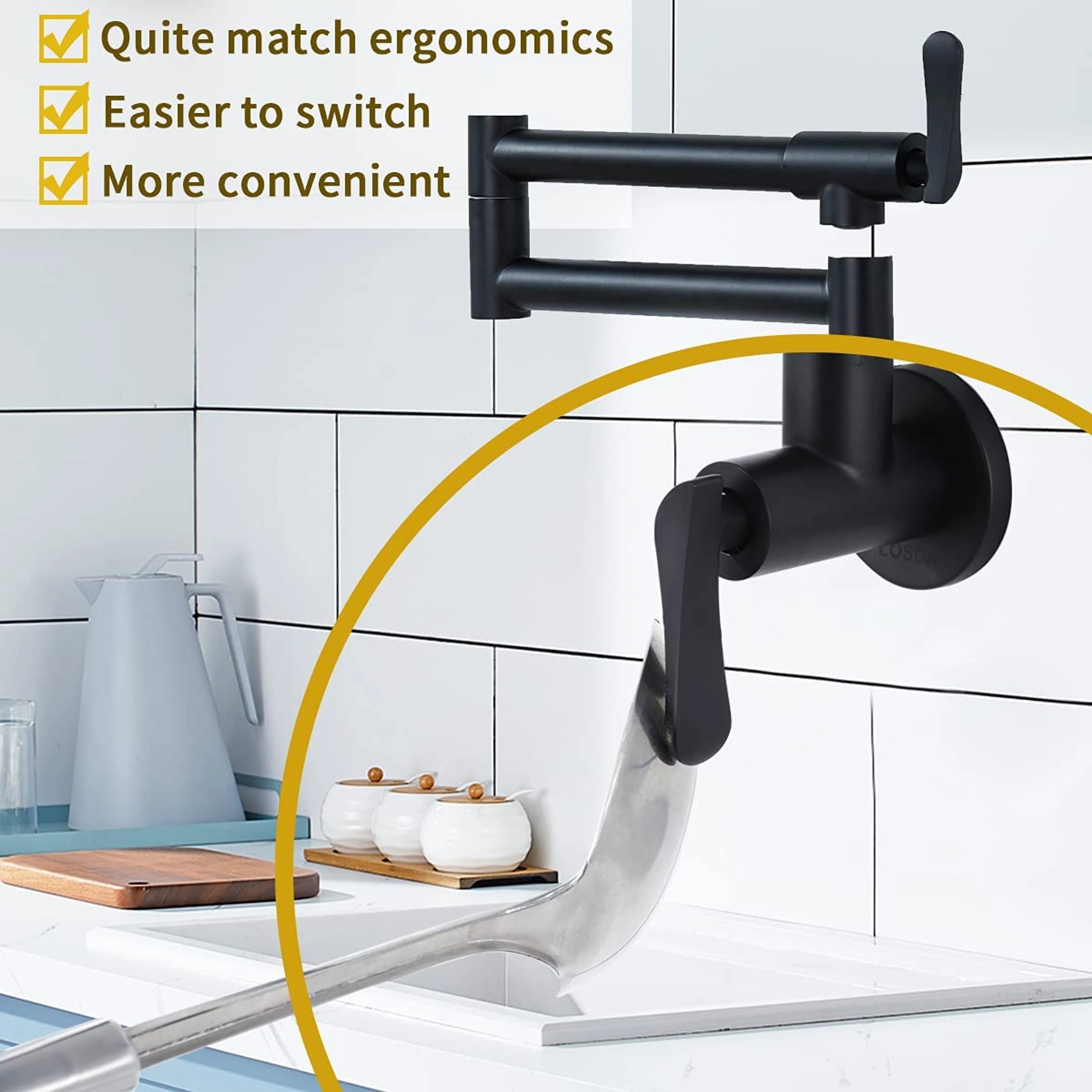 Pot Filler Faucet Kitchen Sink Faucet Folding Stretchable In Brushed Nickel Matte Black