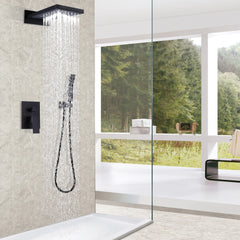 Matte Black Rain Shower Head With Pressure Balance Shower Valve, Handheld Shower Head