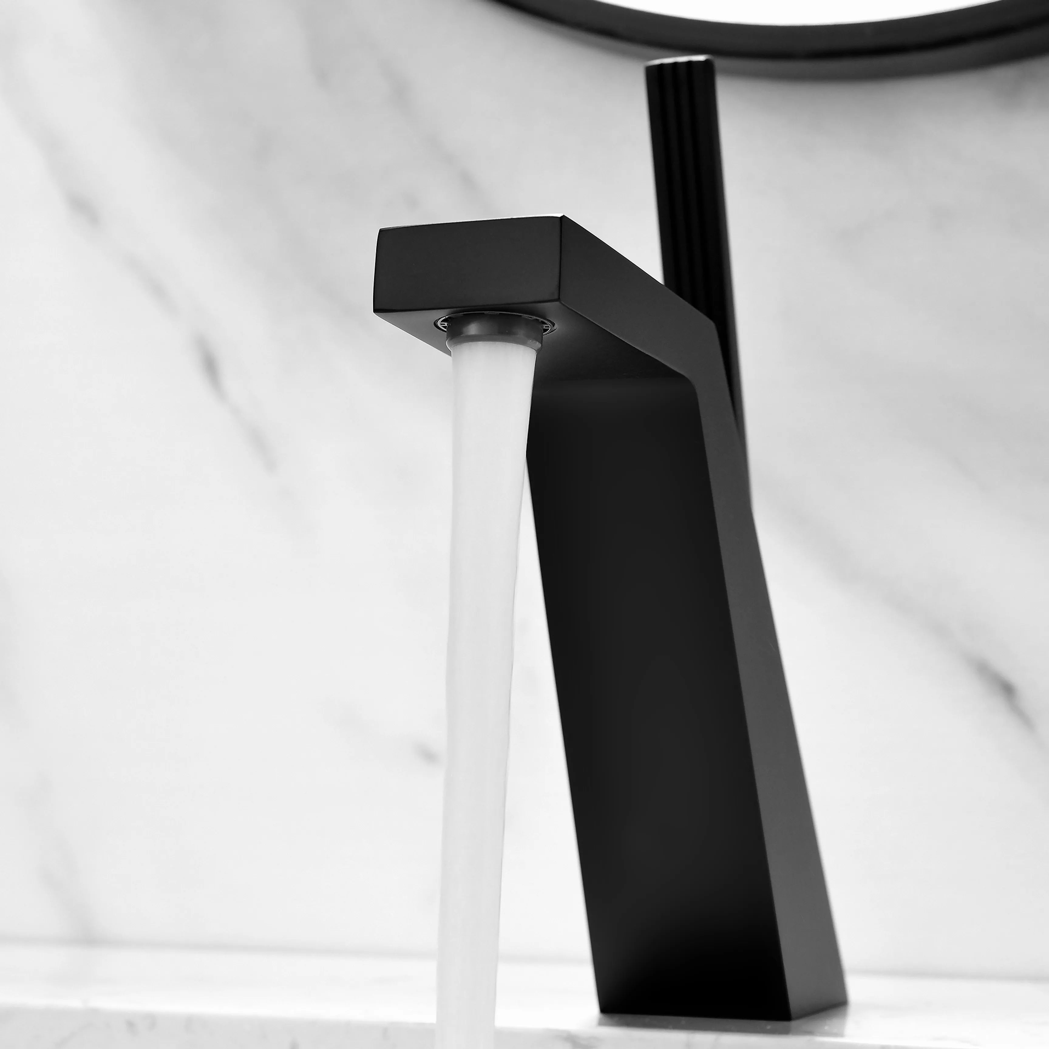 Deck Mount Single Handle Bathroom Faucet In Matte Black Brushed Gold