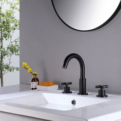 Two Handles 3-Holes Bathroom Sink Faucet In Matte Black