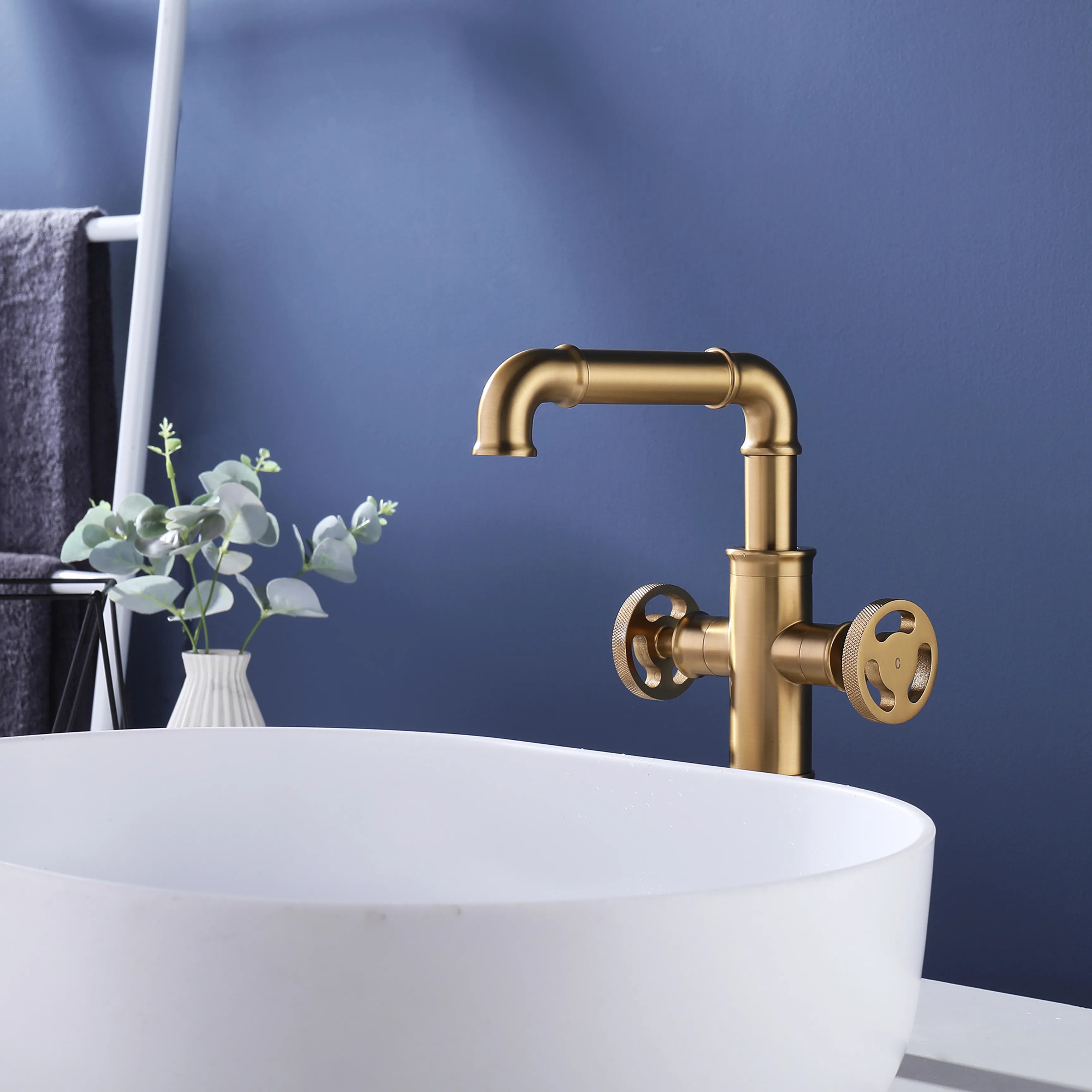 Deck Mount 2-Handle Bathroom Faucet In Brushed Gold