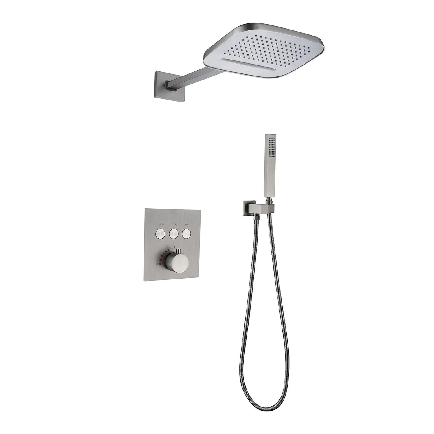 Rain Shower System With Pressure Balance Valve, Rain Shower Head,Handheld Shower Head,Brushed Nickel Matte Black Polish Chrome