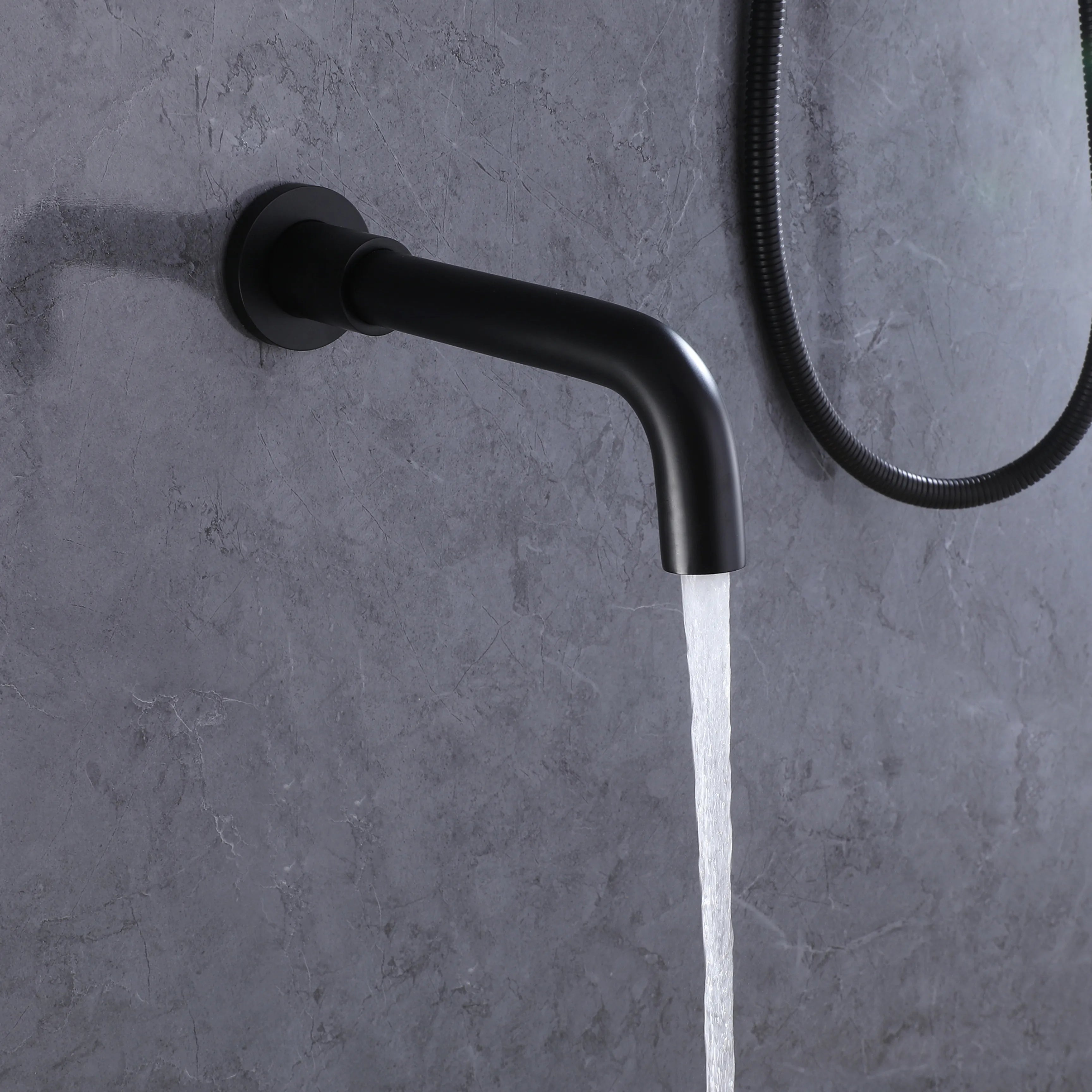 Rain Shower System With Handheld Shower And Swivel Tub Spout In Brushed Gold/Matte Black