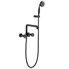 Matte Black Wall Mounted Bathtub Faucet With Hand Shower And Tub Spout