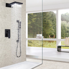 Luxury Matte Black Rain Shower Head With Pressure Balance Shower Valve, Handheld Shower Head With Slide Bar