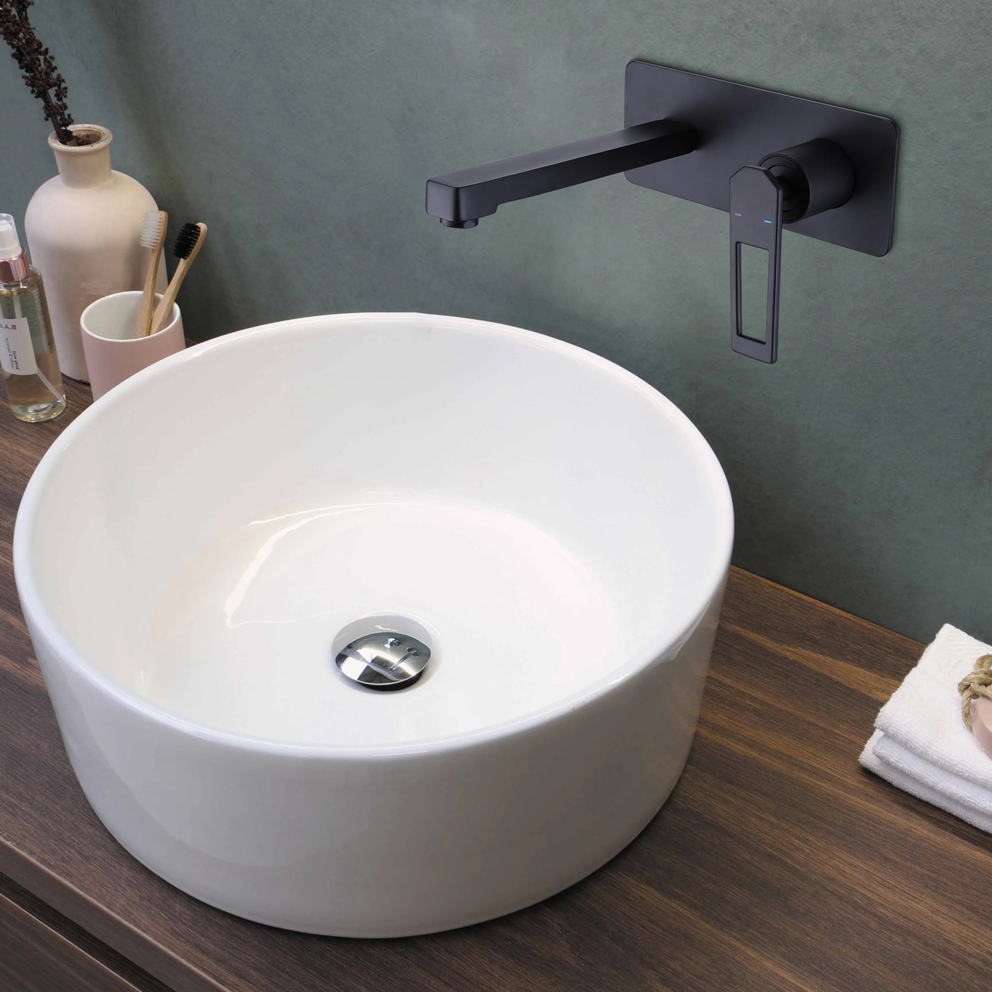 Wall Mount Single Handle 2 Holes Matte Black Bathroom Sink Faucet