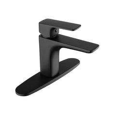 Matte Black Single Handle Bathroom Sink Faucet With Deck Plate