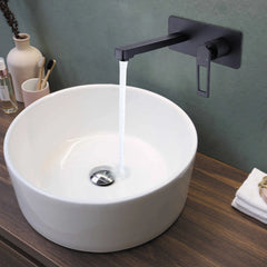 Wall Mount Single Handle 2 Holes Matte Black Bathroom Sink Faucet