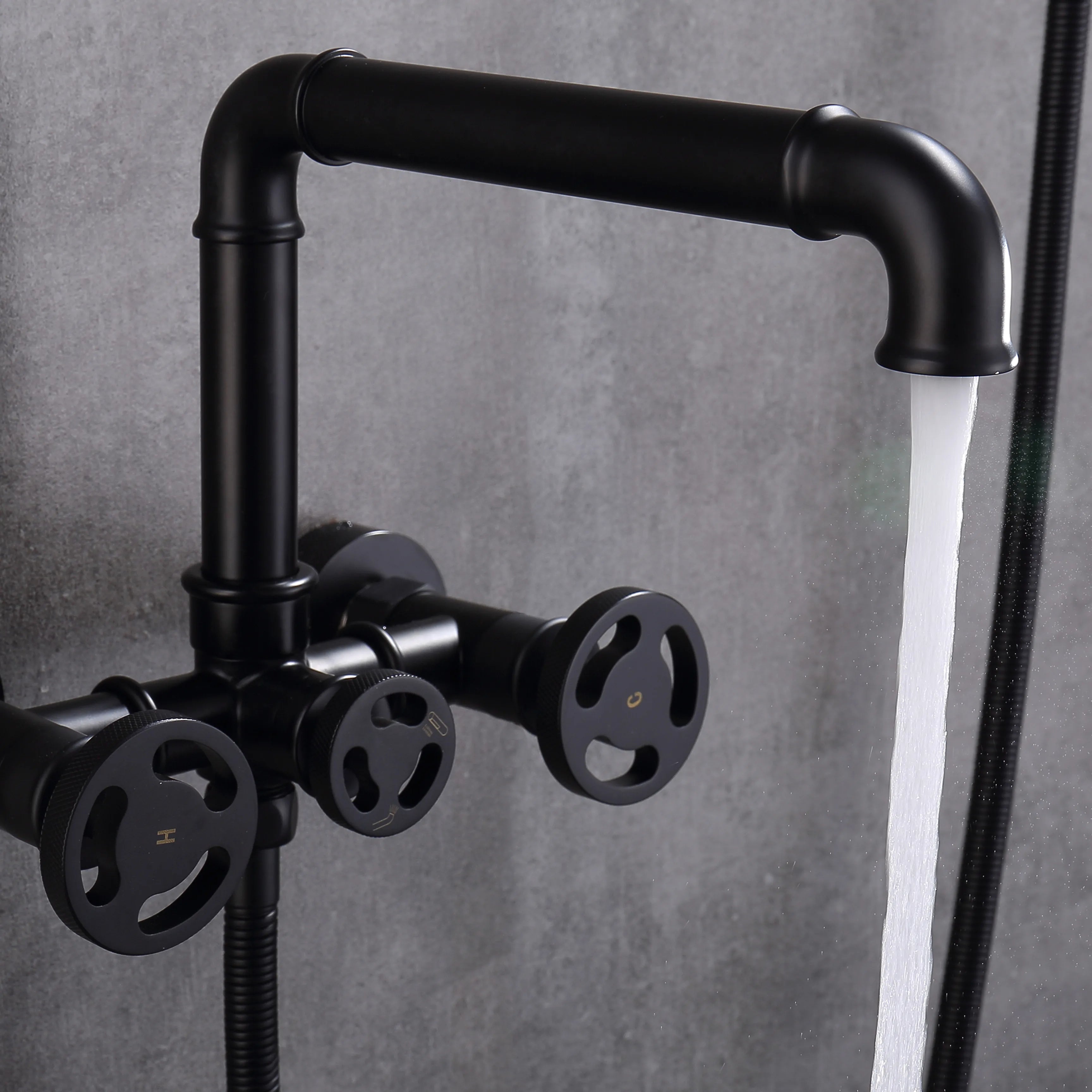 Matte Black Wall Mounted Bathtub Faucet With Hand Shower And Tub Spout