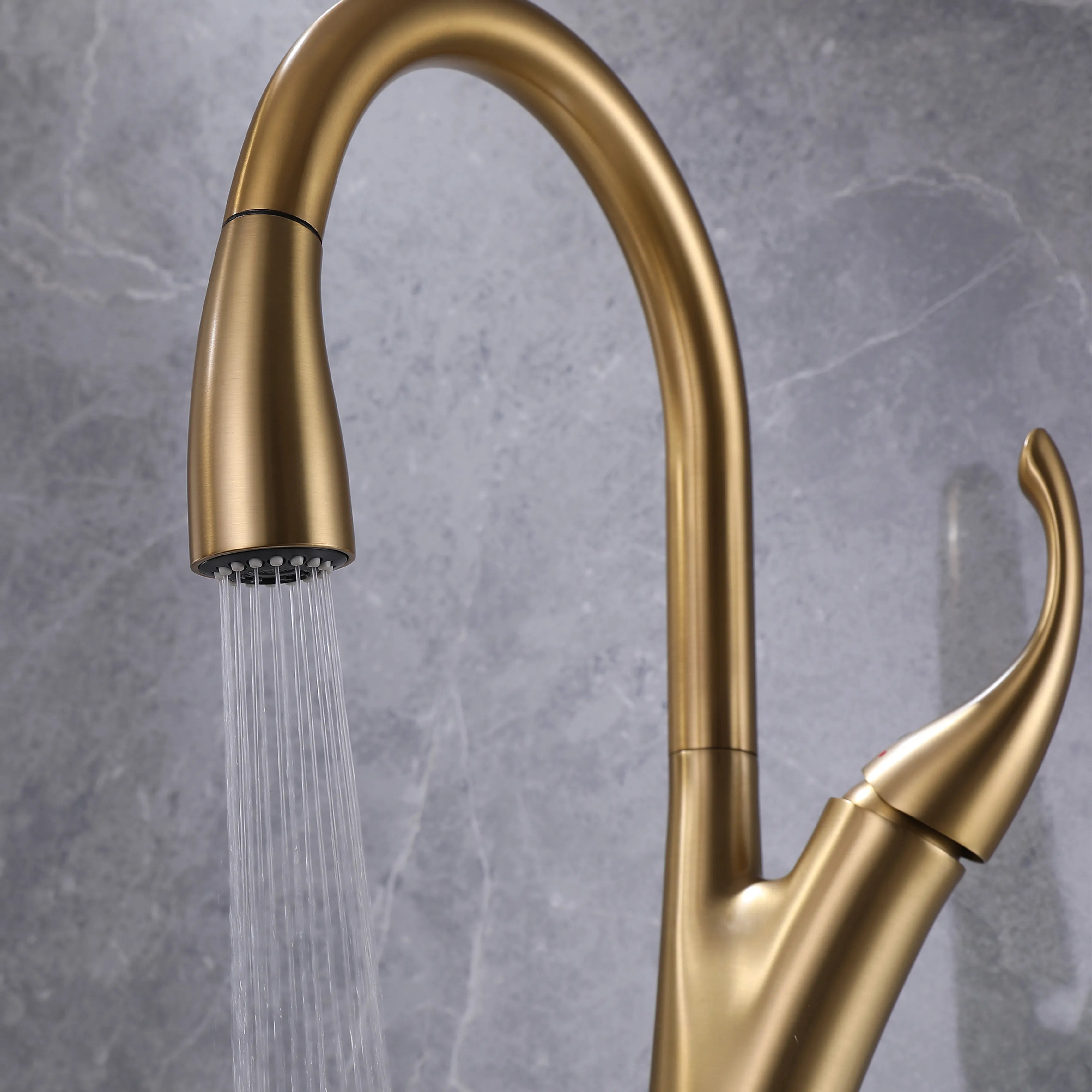 Single Hole Pull Down Kitchen Sink Faucet In Brushed Gold