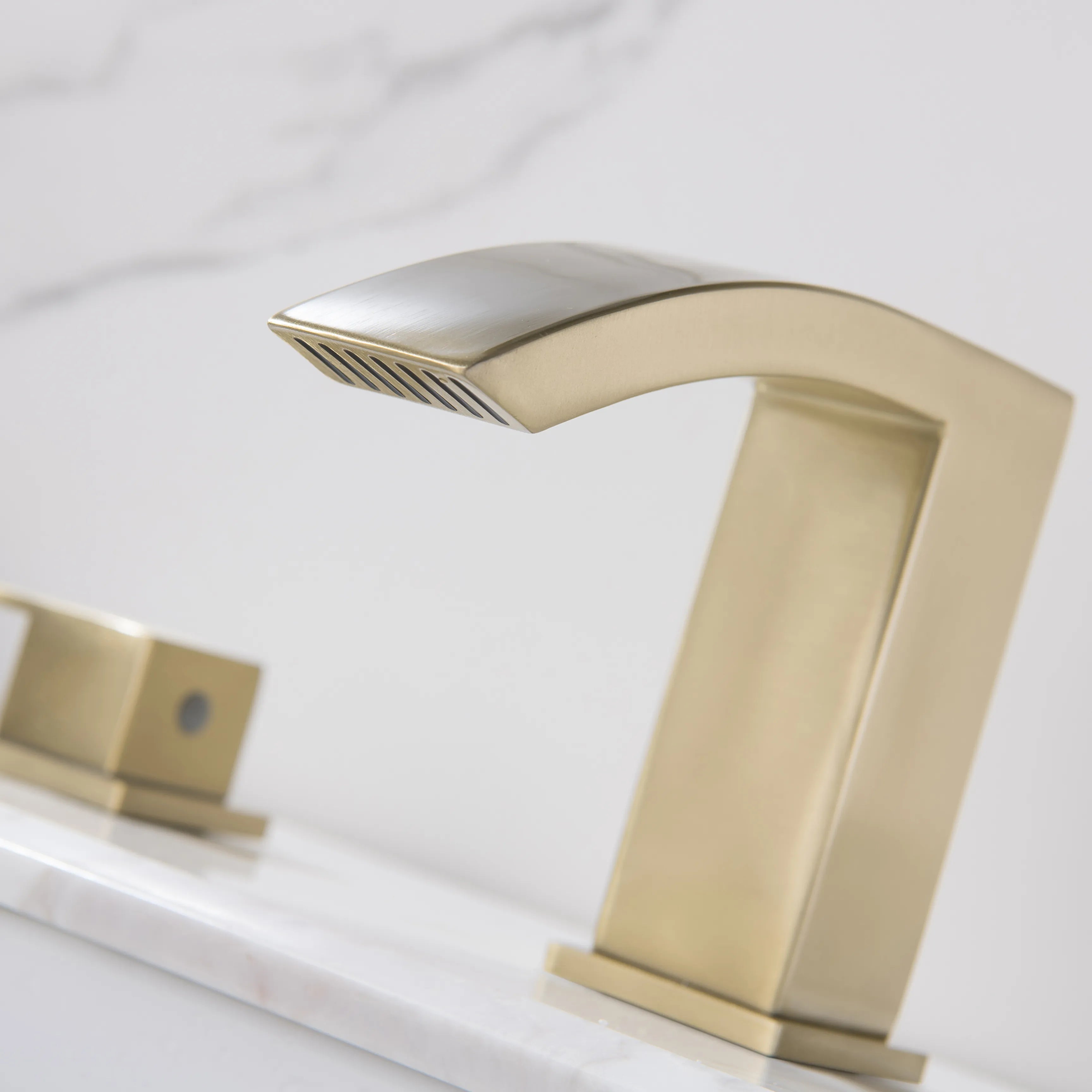 Waterfall Sink Faucet Three Holes Double Handles In Brushed Gold