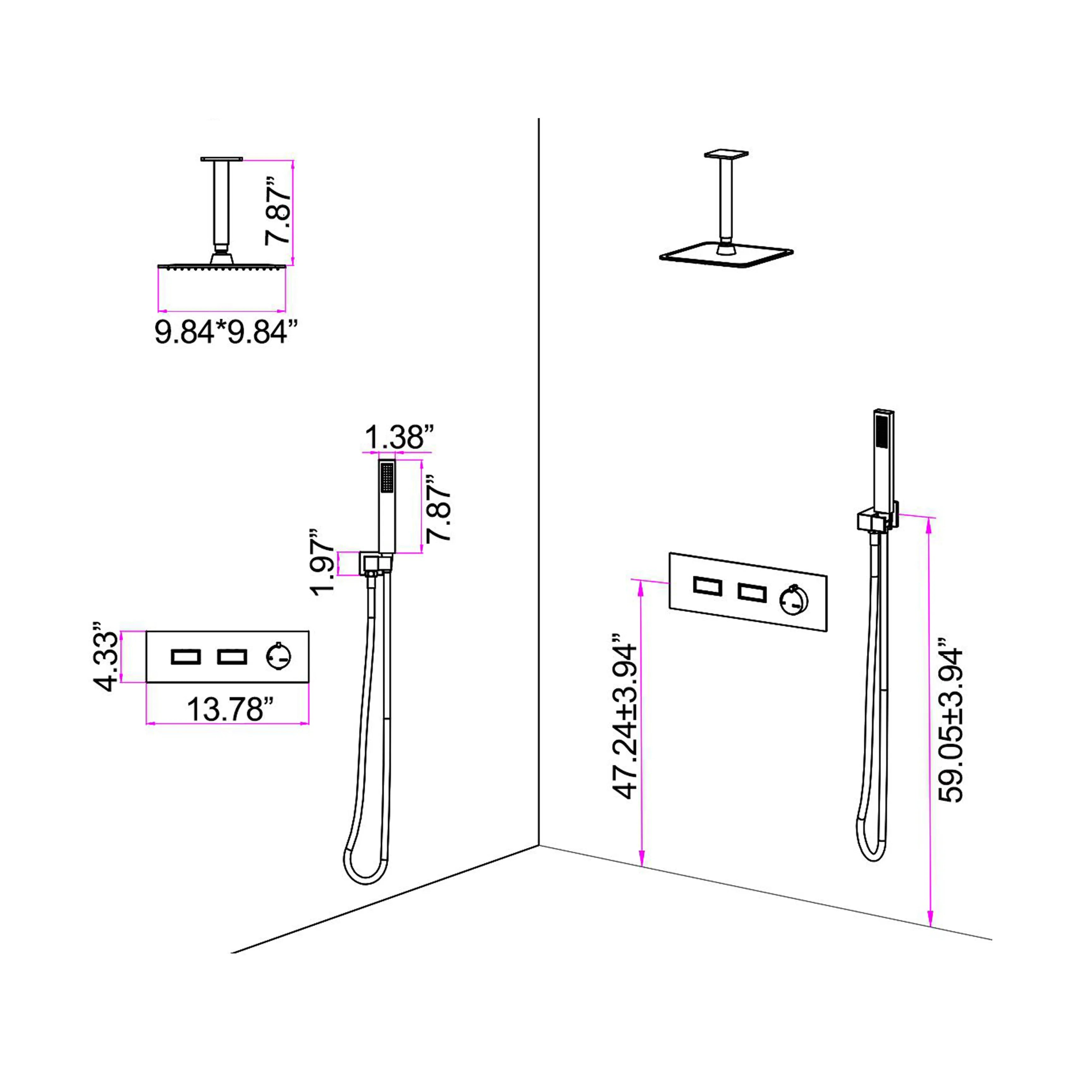 Matte Black Thermostatic Shower System With Rain Shower Head And Handheld Shower Head