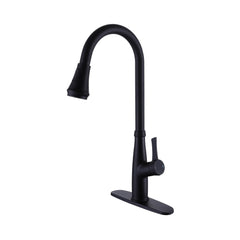 Matte Black Single Handle Pull-Down Kitchen Faucet With Deck Plate