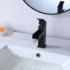 Waterfall Single Handle Bathroom Sink Faucet In Matte Black