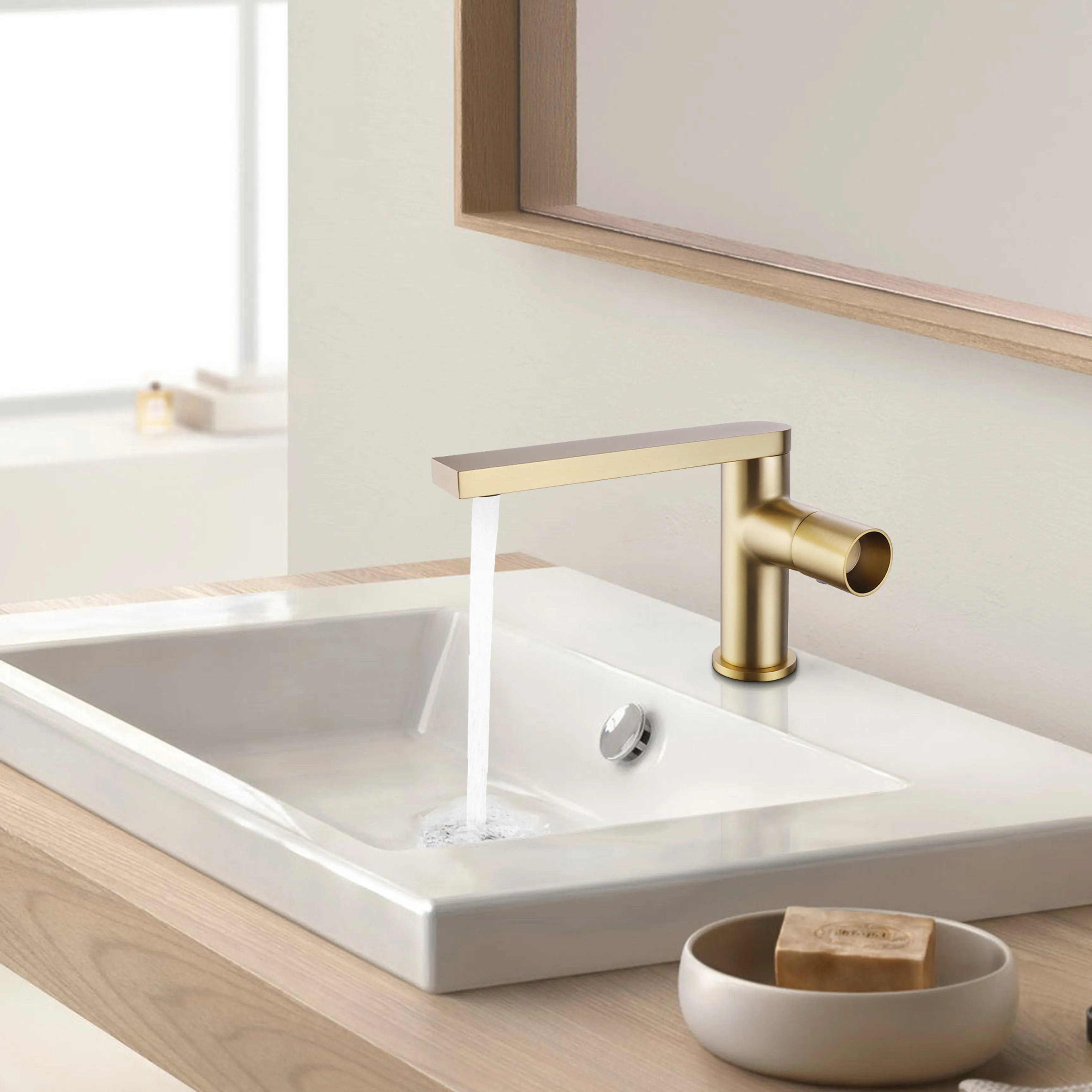 Modern Brushed Gold 1-Hole Bathroom Sink Faucet With Single Handle Knob