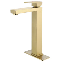 Heighten 1-Hole Single Handle Bathroom Sink Faucet (With Deck Plate) In Brushed Gold