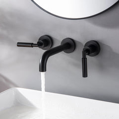 2-Handle Wall Mounted Bathroom Faucet In Matte Black Brushed Gold