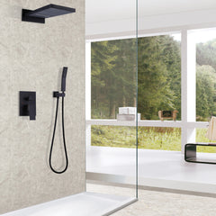 Matte Black Rain Shower Head With Pressure Balance Shower Valve, Handheld Shower Head