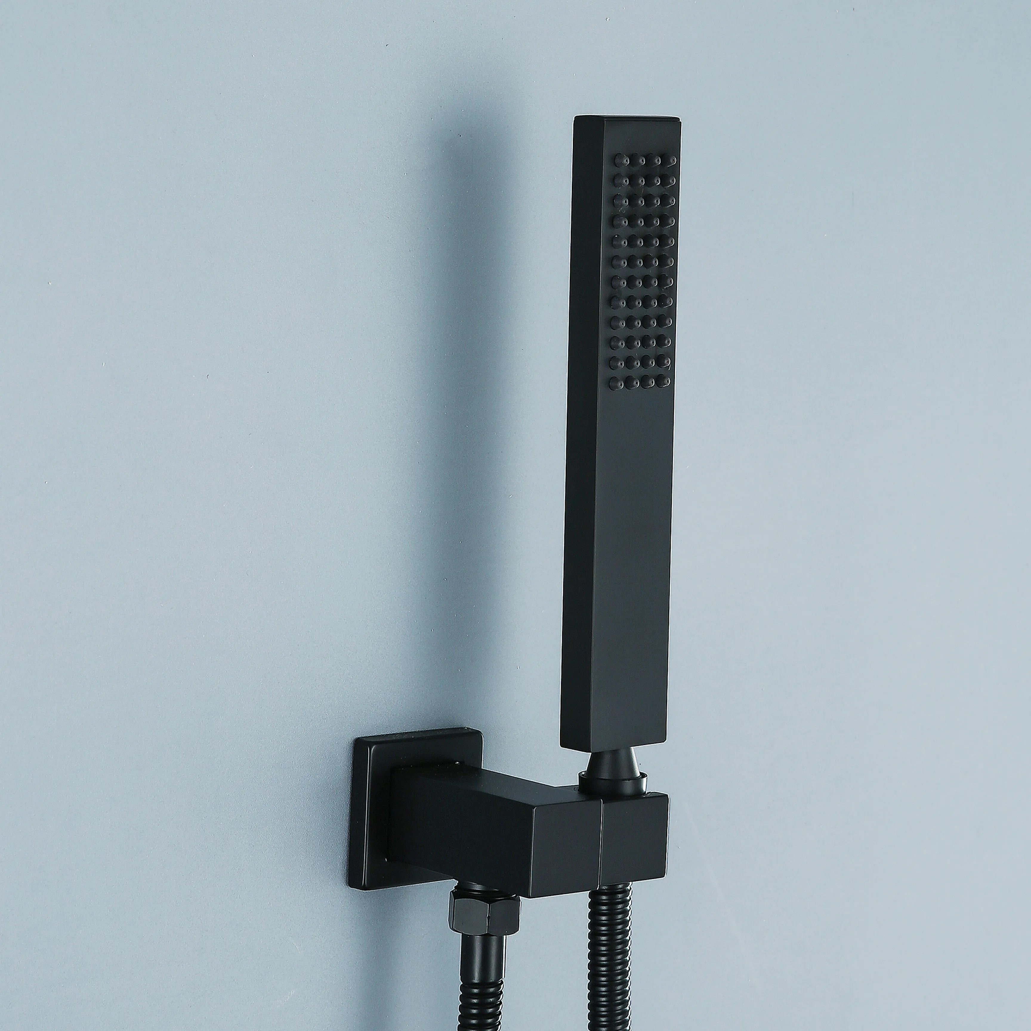 Matte Black Thermostatic Shower System With Rain Shower Head And Handheld Shower Head