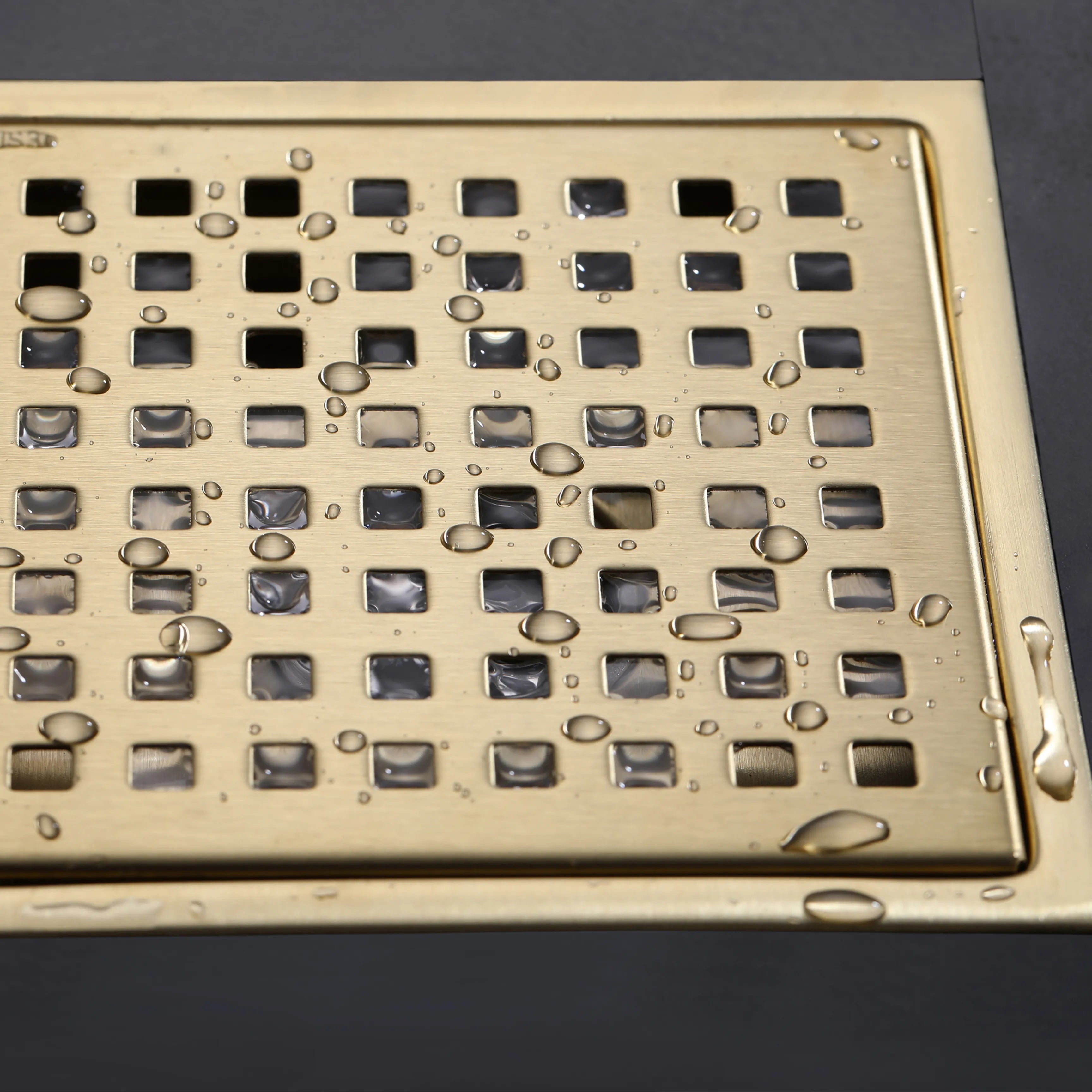 Square Shower Floor Drain With Flange In Brushed Gold Matte Black