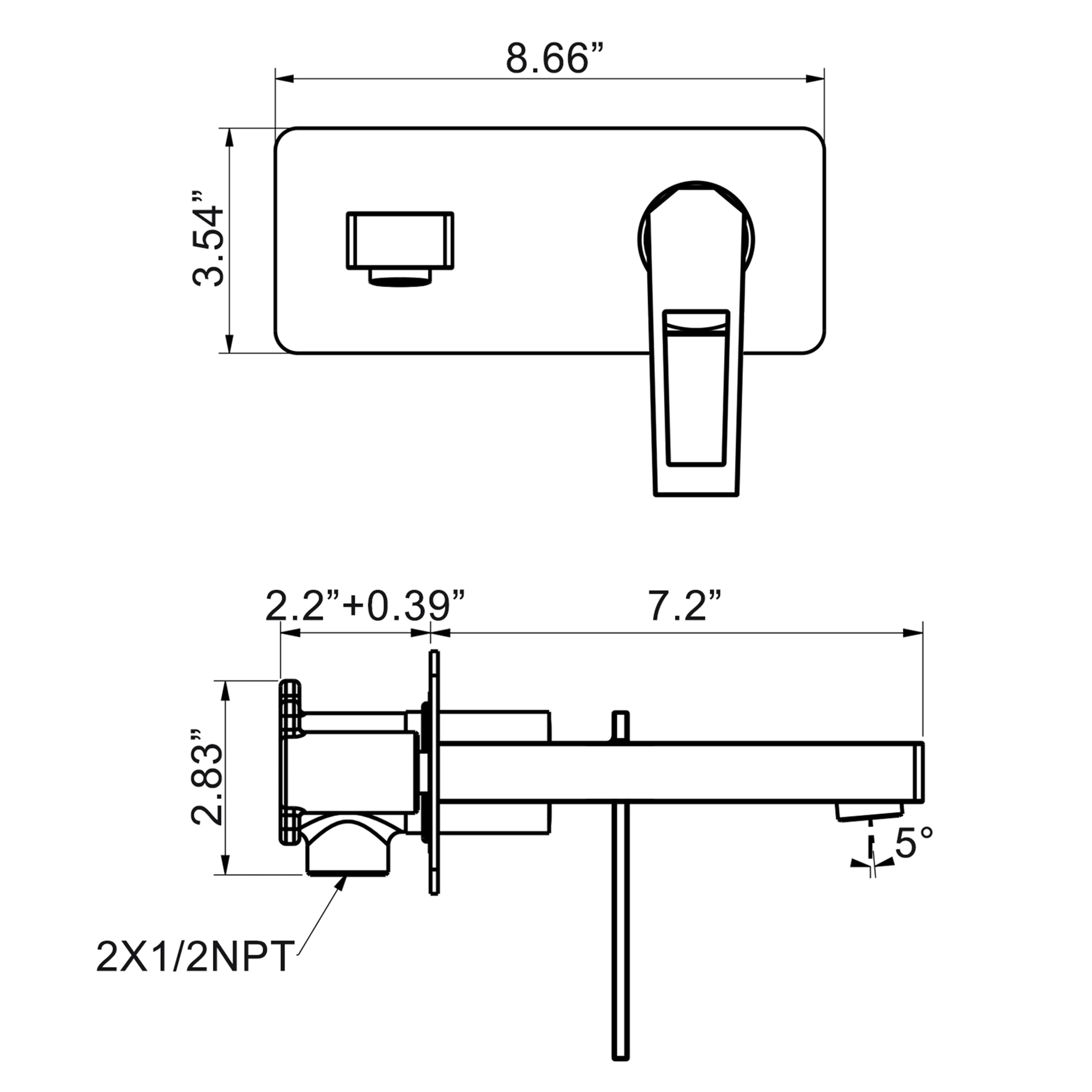 Wall Mount Single Handle 2 Holes Matte Black Bathroom Sink Faucet