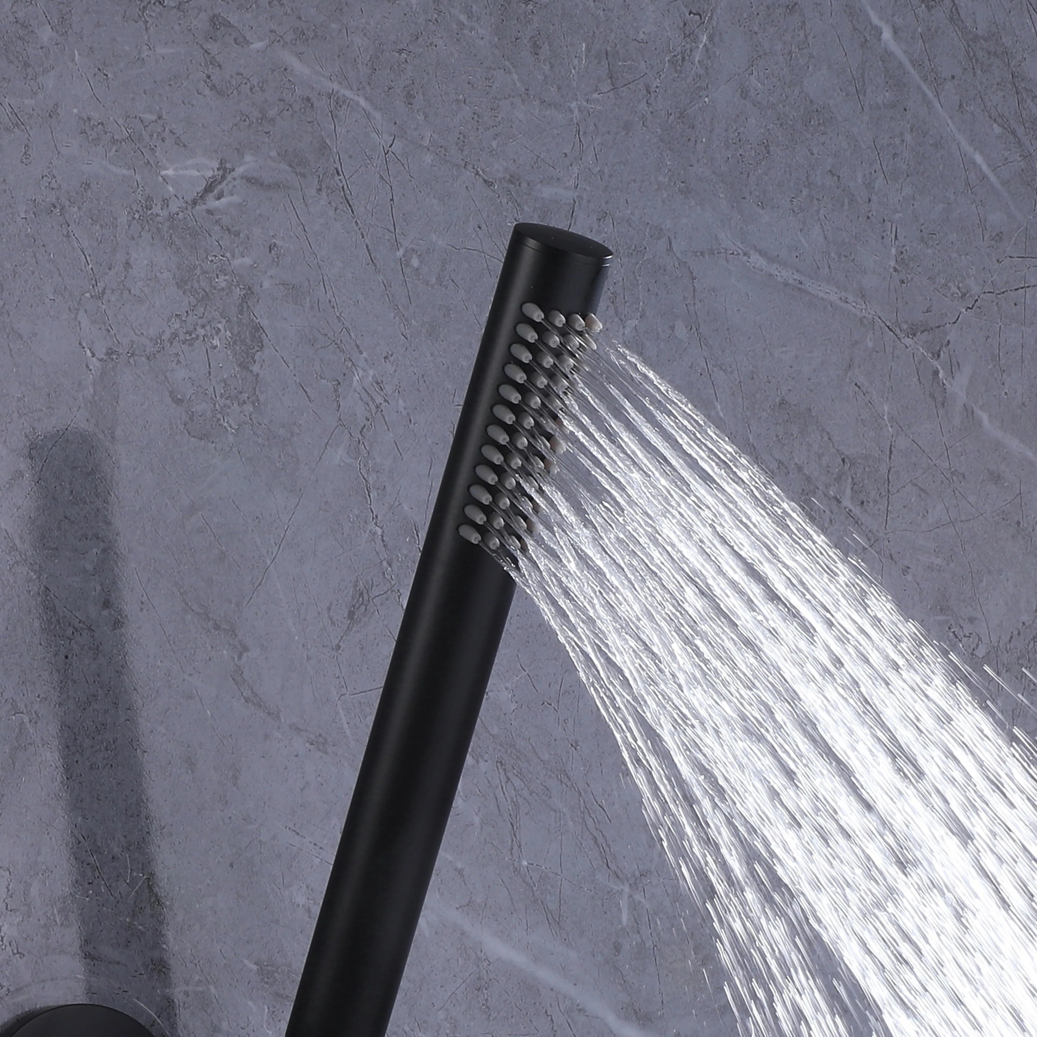 Rain Shower System With Handheld Shower And Swivel Tub Spout In Brushed Gold/Matte Black