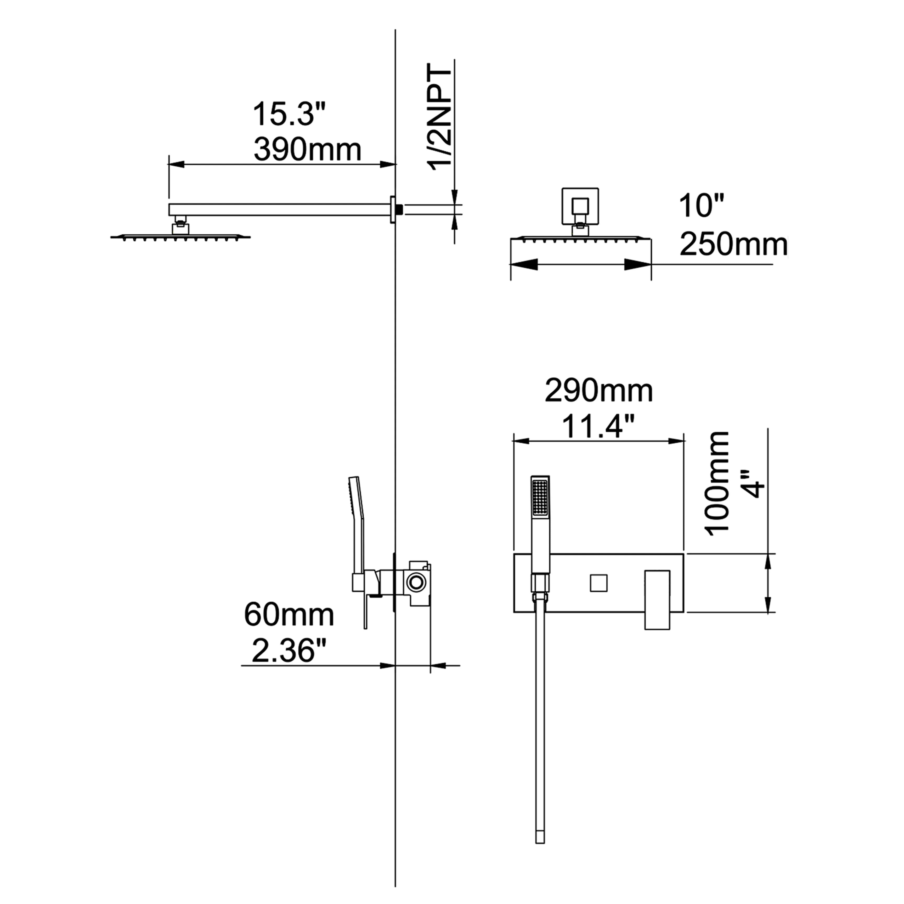 Luxury Brushed Gold Rain Shower System With Pressure Balance Valve, 10" Rain Shower Head And Handheld Shower Head