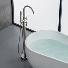 Brushed Nickel Freestanding Tub Faucet With Tub Filler And Handheld Shower Head