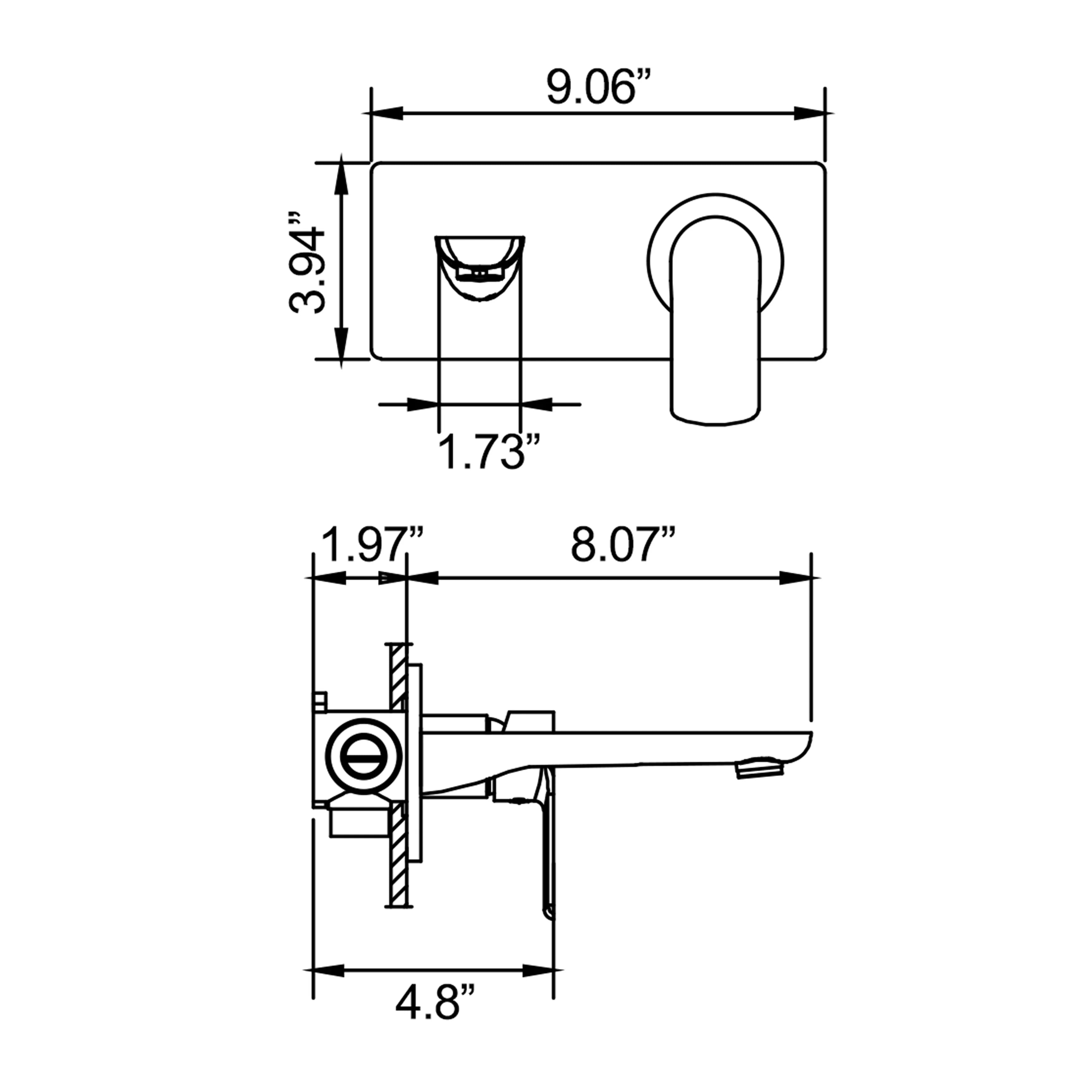 Matte Black Wall Mounted Single Handle Bathroom Sink Faucet With Plate