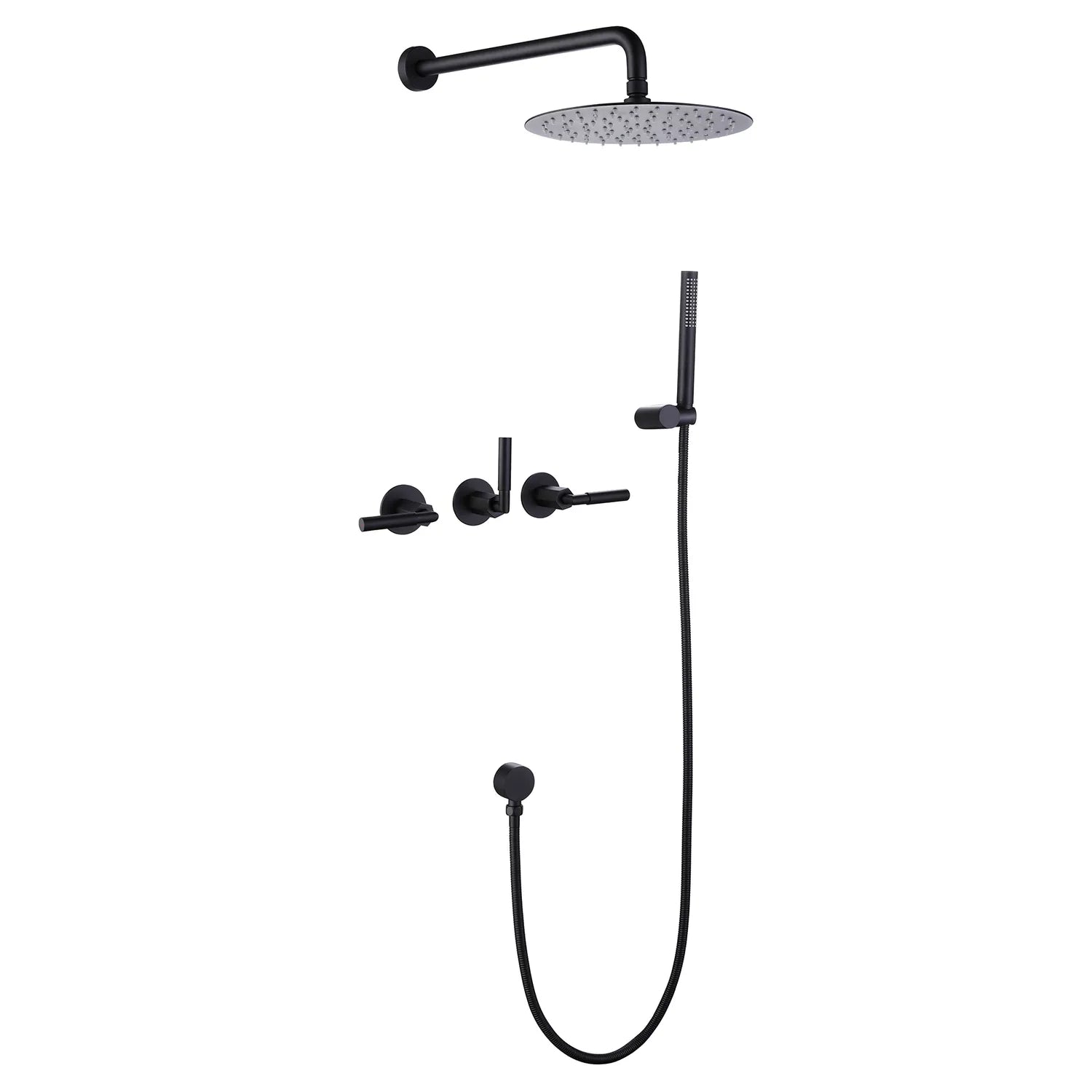 Three Handle 2-Function Matte Black Brushedn Gold Bathroom Shower Set With Ceramic Valve