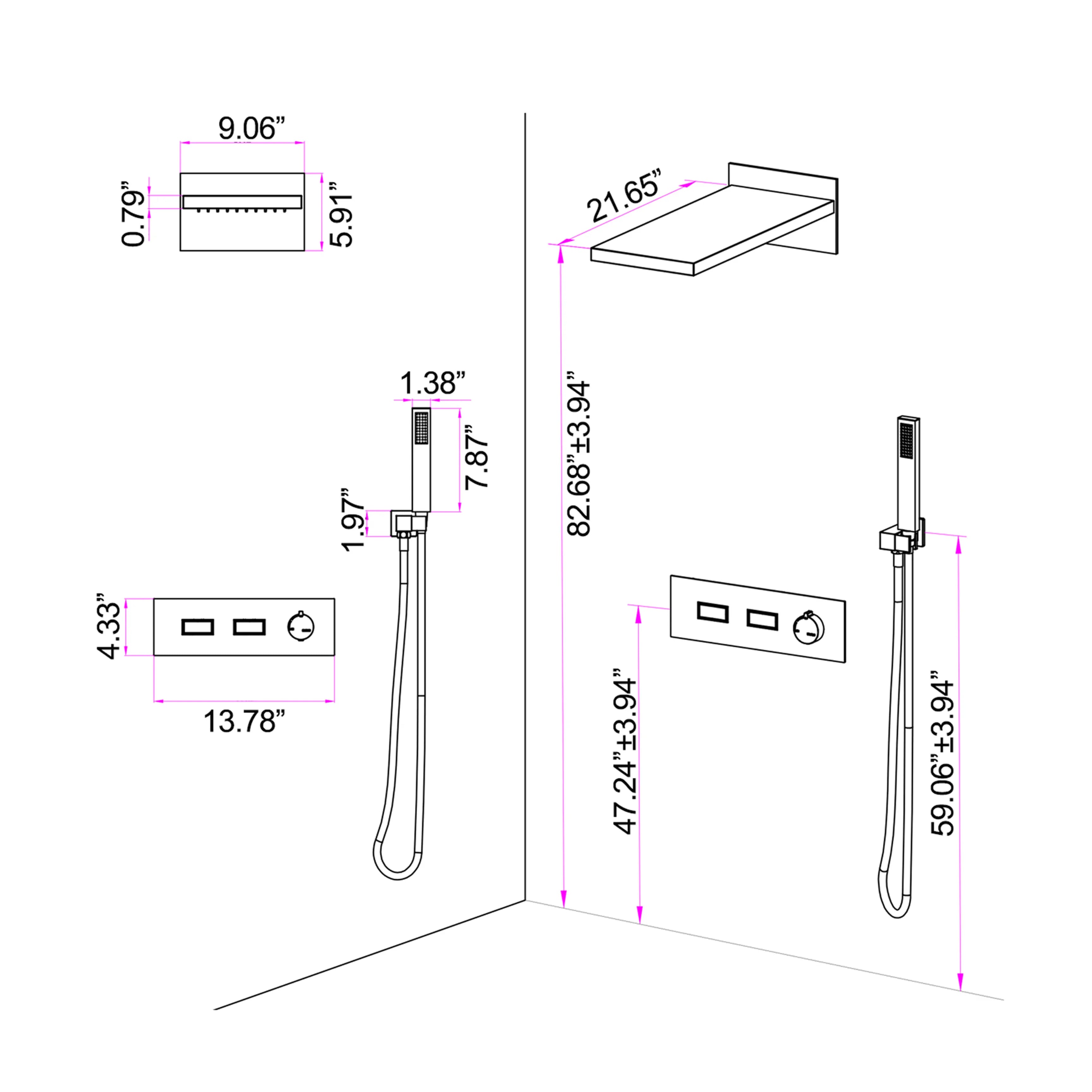 Matte Black Luxury Rainfall Thermostatic Shower System With Handheld Shower Head