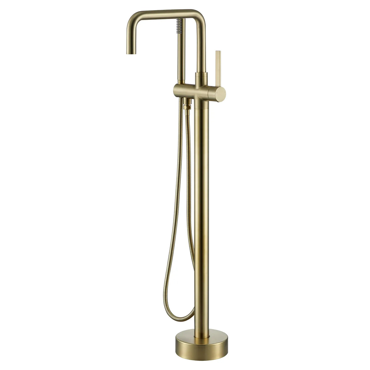 Floor Mounted Brushed Gold Bathtub Faucet With Tub Filler And Handheld Shower