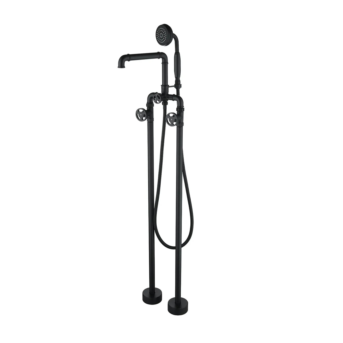 Matte Black Floor Mounted Bathtub Faucet With Hand Shower And Tub Spout