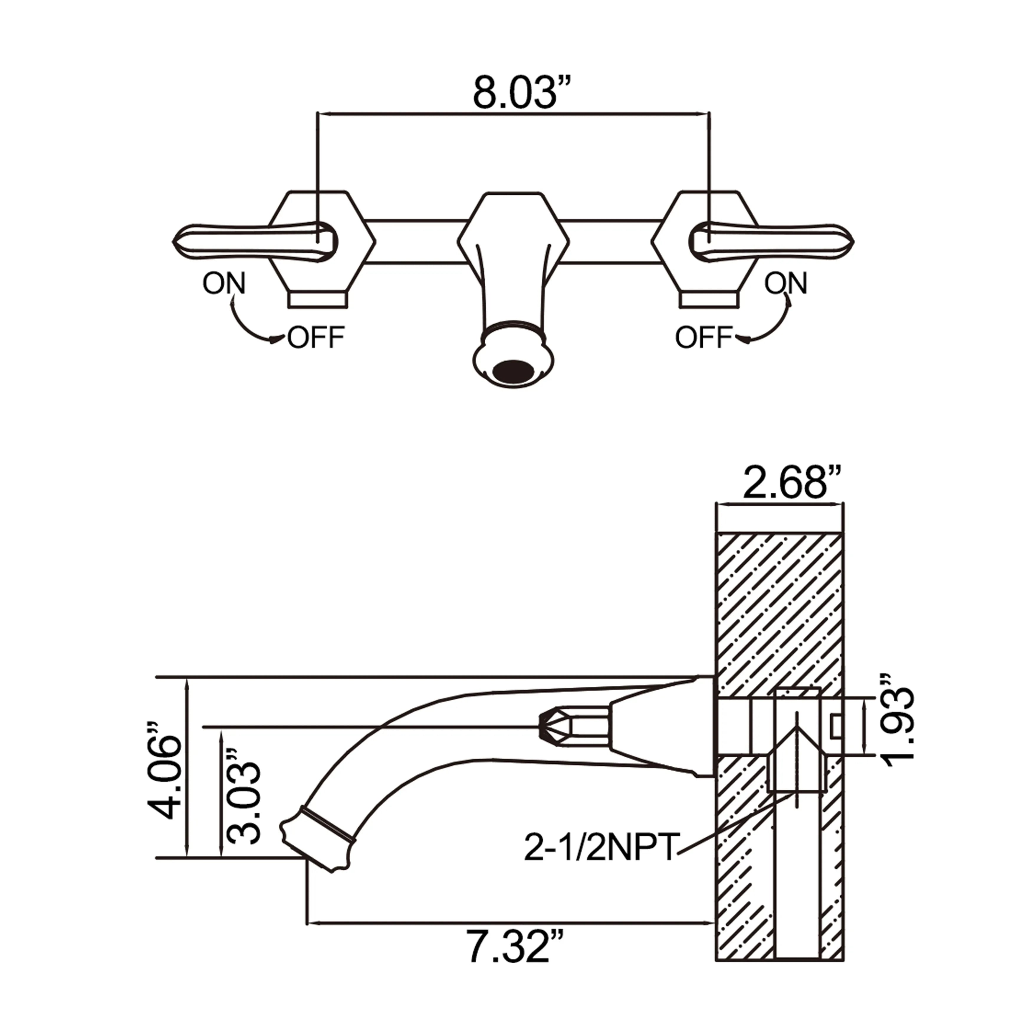 Wall Mounted 2-Handle Bathroom Faucet In Matte Black/Brushed Gold