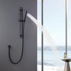 Wall Mount Matte Black Shower Faucet, Handheld Shower Head With Slide Bar Valve Not Included