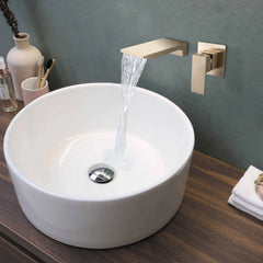 Brushed Gold Wall Mounted Waterfall Bathroom Sink Faucet