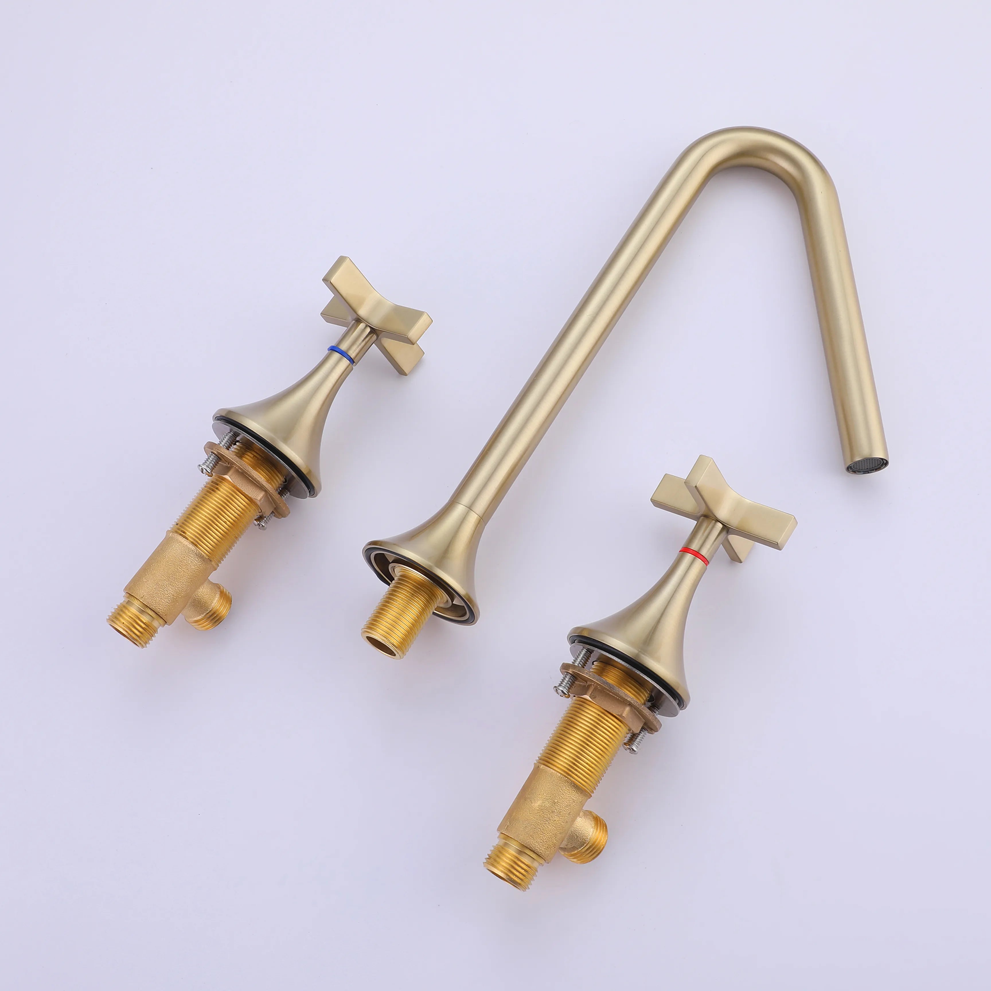 Two Handles 3-Holes Bathroom Sink Faucet In Brushed Gold Matte Black