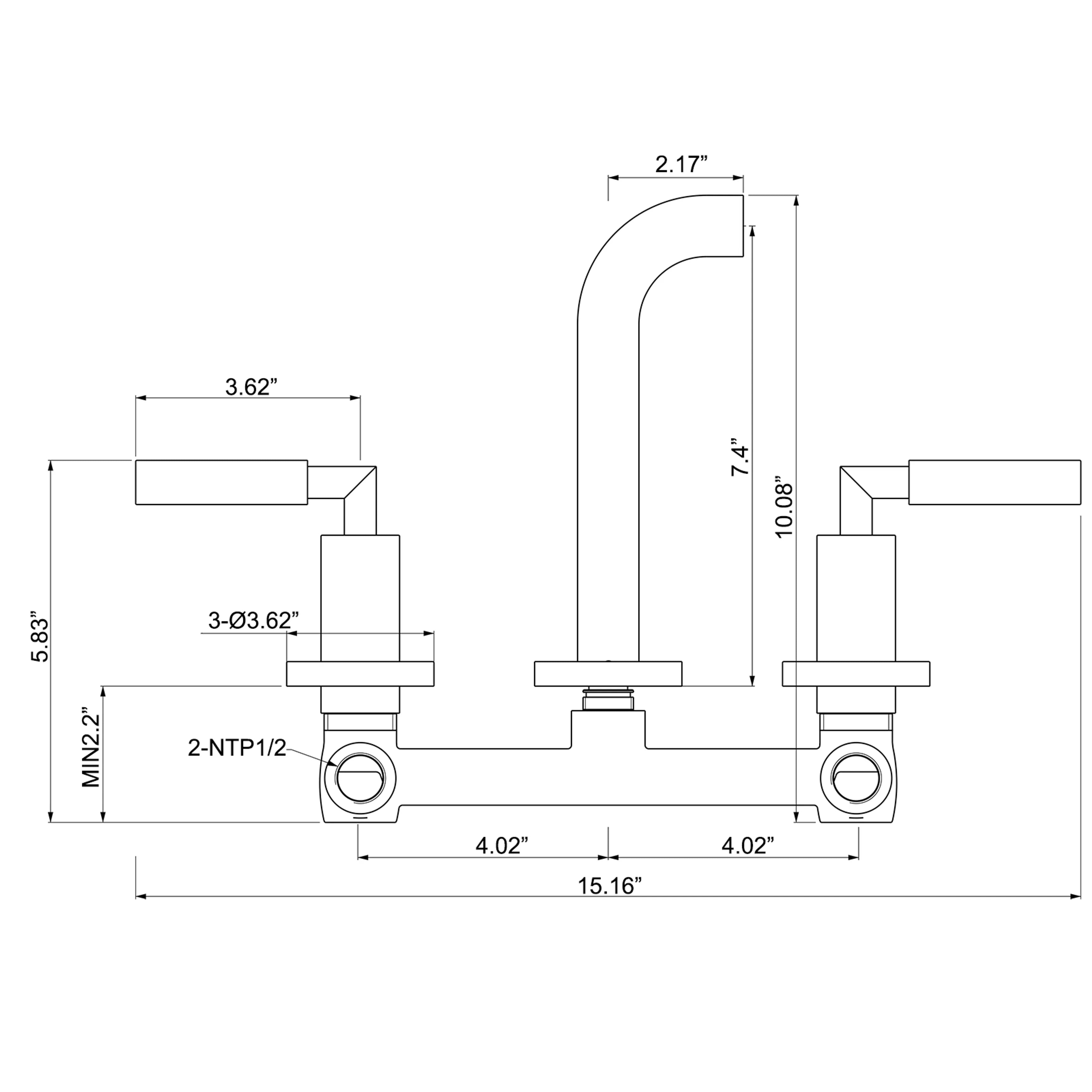 2-Handle Wall Mounted Bathroom Faucet In Matte Black Brushed Gold